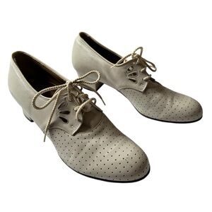 Vintage 50s/60s leather granny shoes, heeled loafers, lace up